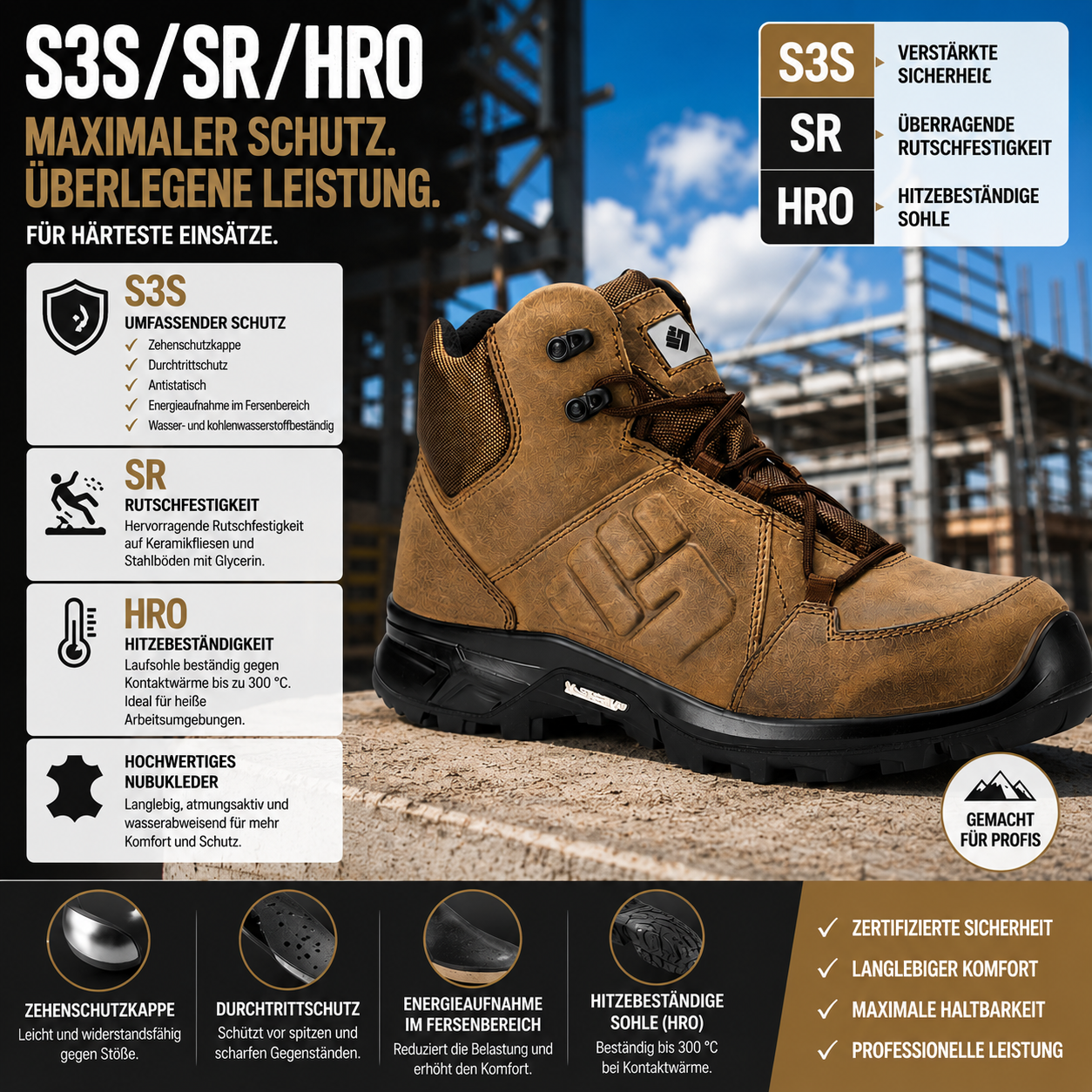 6B03.12 - Sicherheitsschuhe GEAR MICHELIN S3S/SR/HRO Braun
