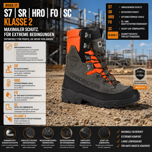 8D65.11 - Sicherheitsschuhe LUMBERJACK S7/SR/HRO/FO/SC/CLASS2 Grau