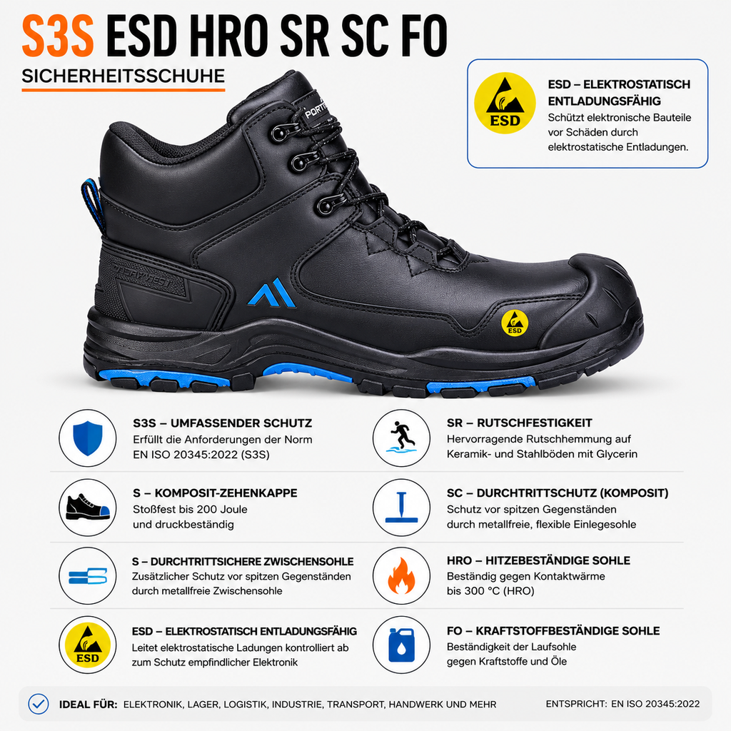 FC18BB - Apex Composite Mid Stiefel S3S ESD HRO SR SC FO Schwarz/Blau