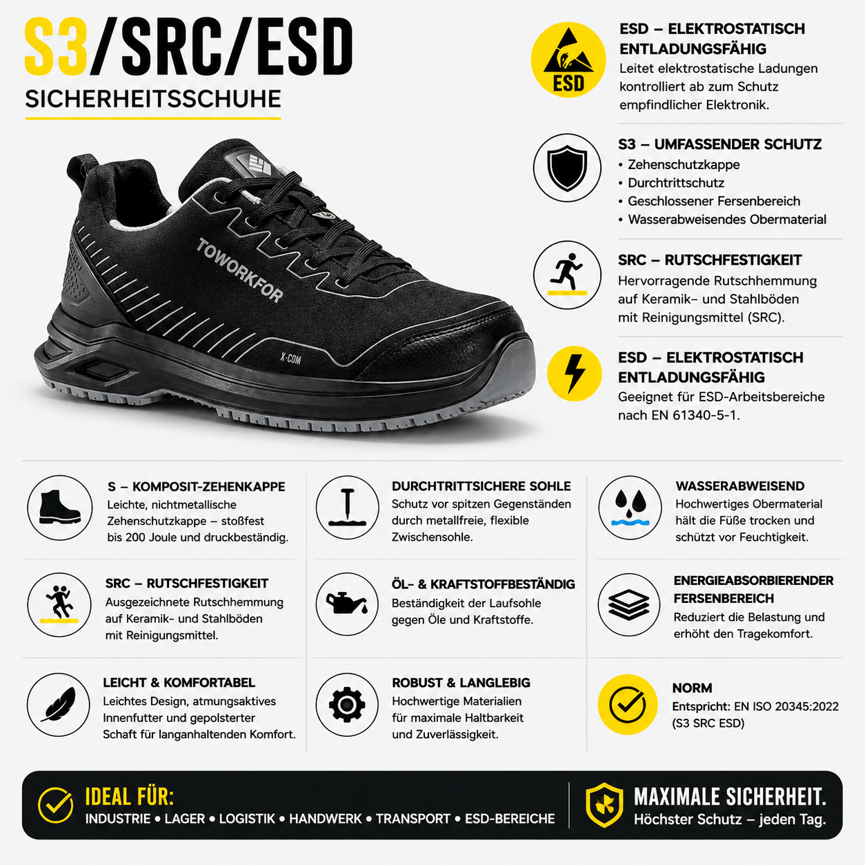 6A20.61 - Chaussures de sécurité X-102 S3/SRC/ESD Noir/Gris