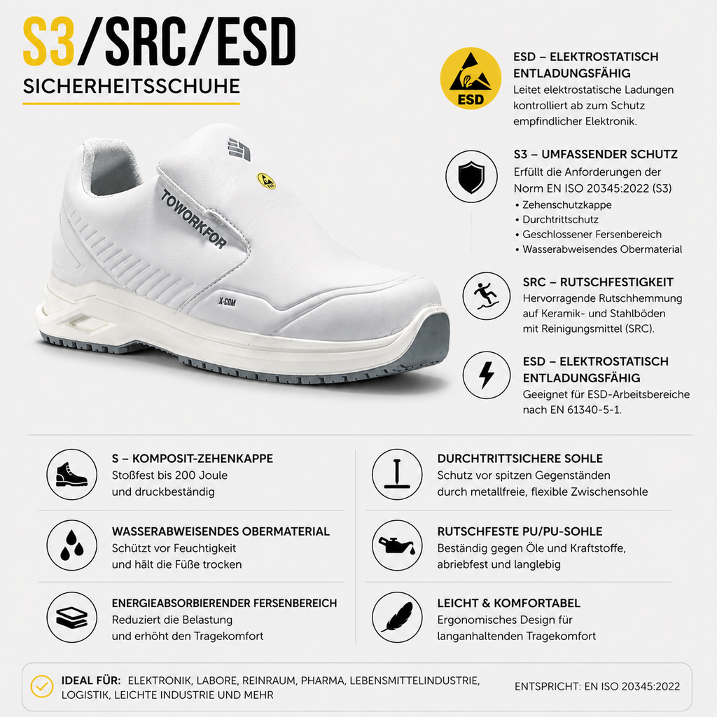 6A22.69 - Chaussures de sécurité X-304 S3/SRC/ESD Blanc