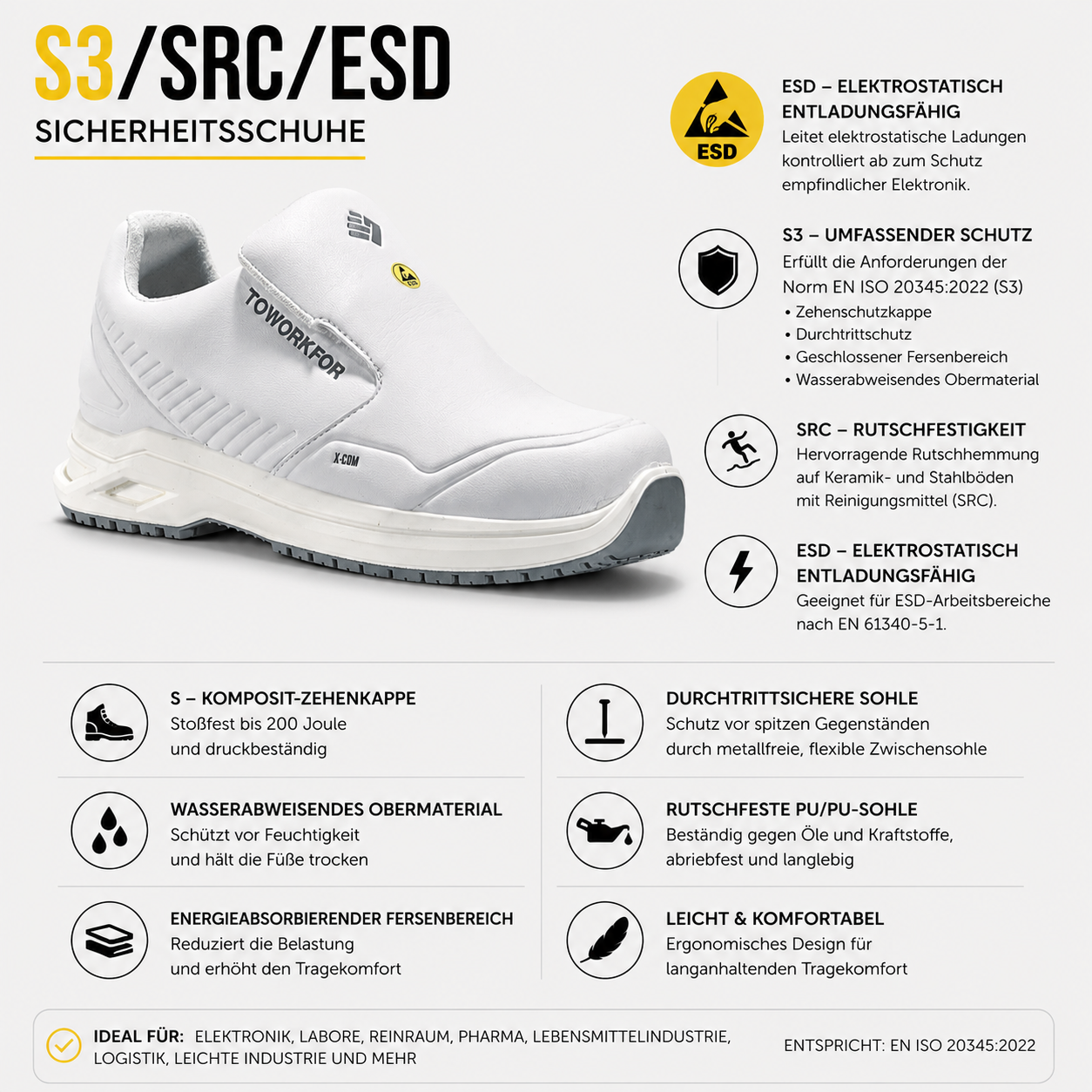 6A22.69 - Chaussures de sécurité X-304 S3/SRC/ESD Blanc