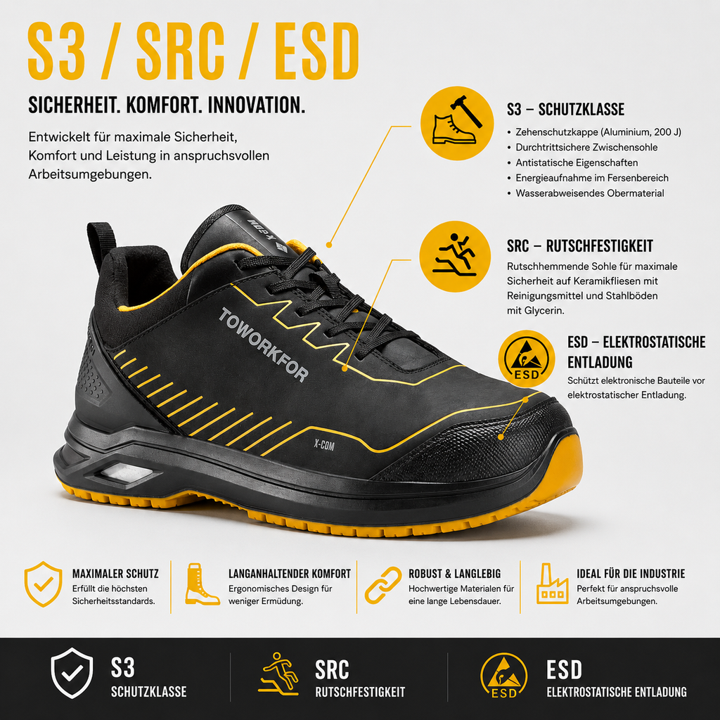 6A25.70 - Sicherheitsschuhe X-504 S3/SRC/ESD Schwarz/Gelb