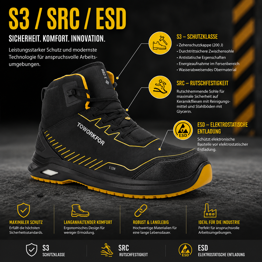 6B25.70 - Sicherheitsschuhe X-505 S3/SRC/ESD Schwarz/Gelb