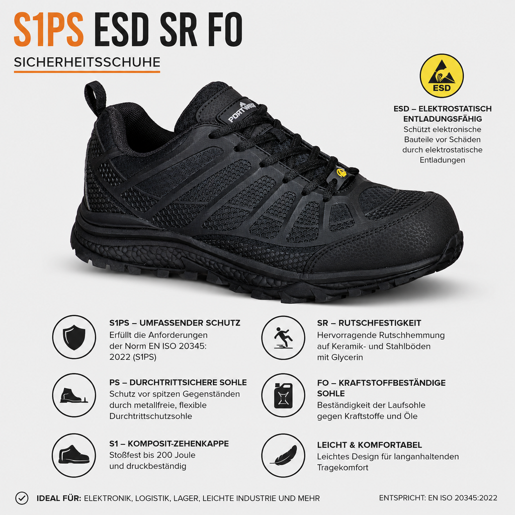 FT46 - Textilverbundstoff-Trainer S1PS ESD SR FO Schwarz
