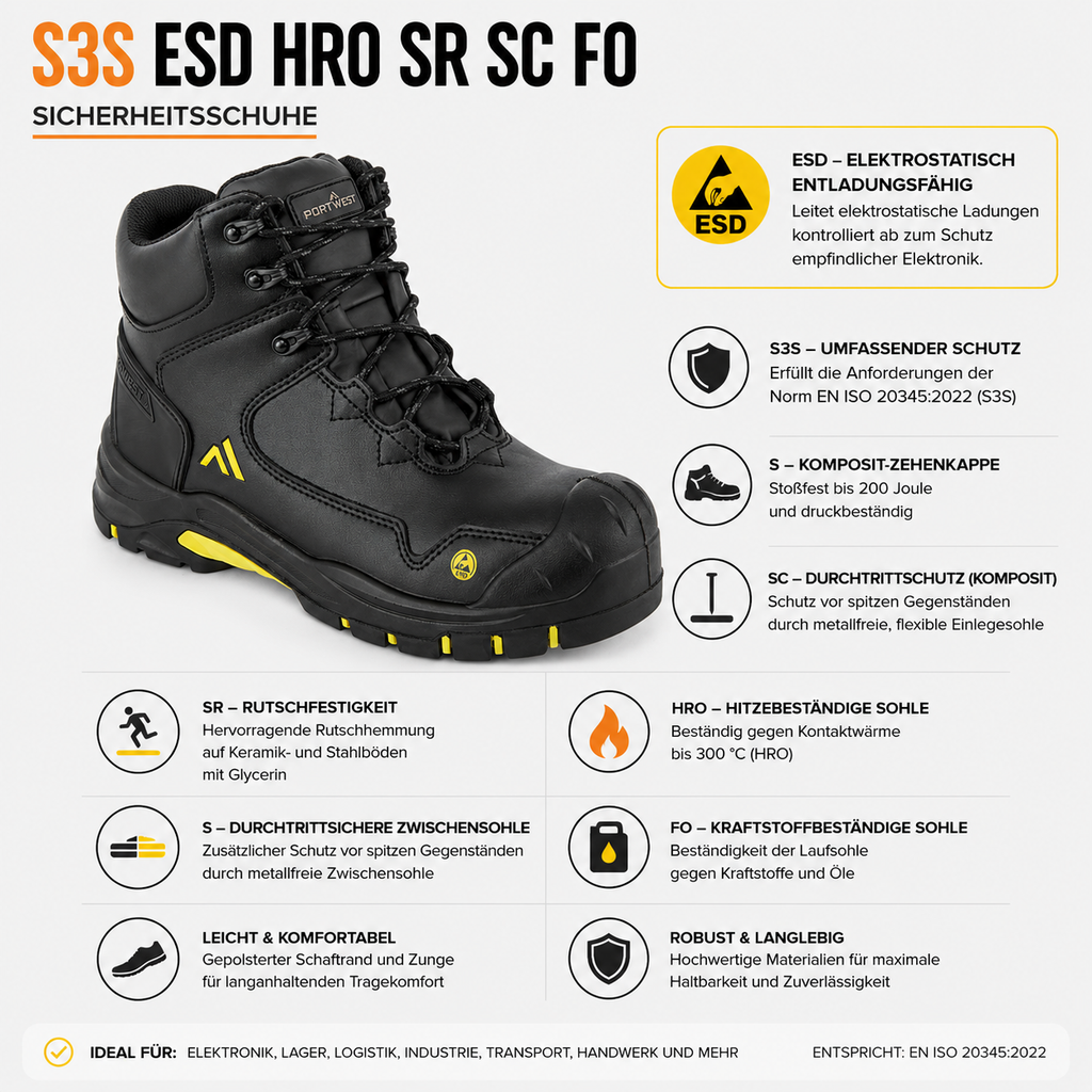 FC18BY - Bottes mi-montantes Apex Composite S3S ESD HRO SR SC FO Noir/Jaune