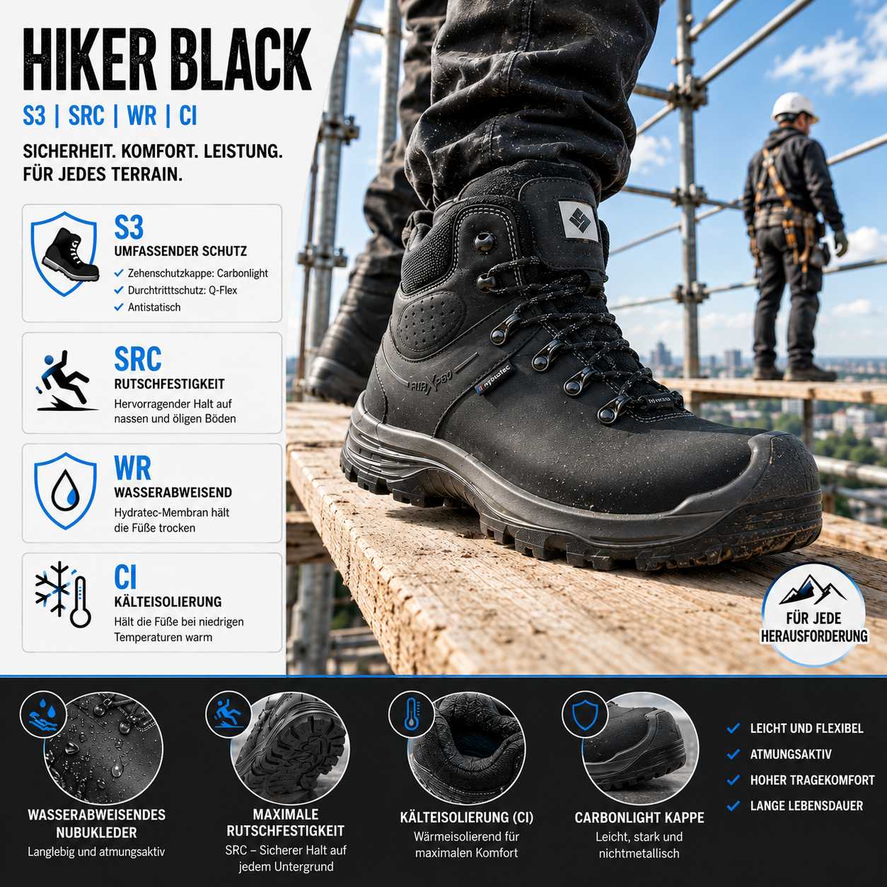 6B84.20 - Sicherheitsschuhe HIKER BLACK S3/SRC/WR7CI Schwarz