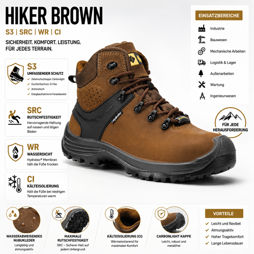 6B84.22 - Sicherheitsschuhe HIKER BROWN S3/SRC/WR/CI Braun