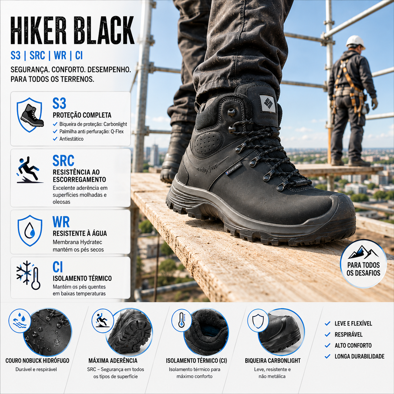 6B84.20 - Sicherheitsschuhe HIKER BLACK S3/SRC/WR7CI Schwarz