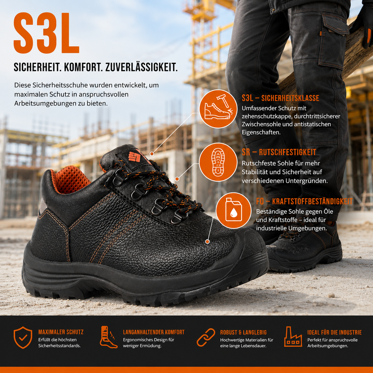 6A49.30 - Sicherheitsschuhe LEIRIA S3L/SR/FO Schwarz