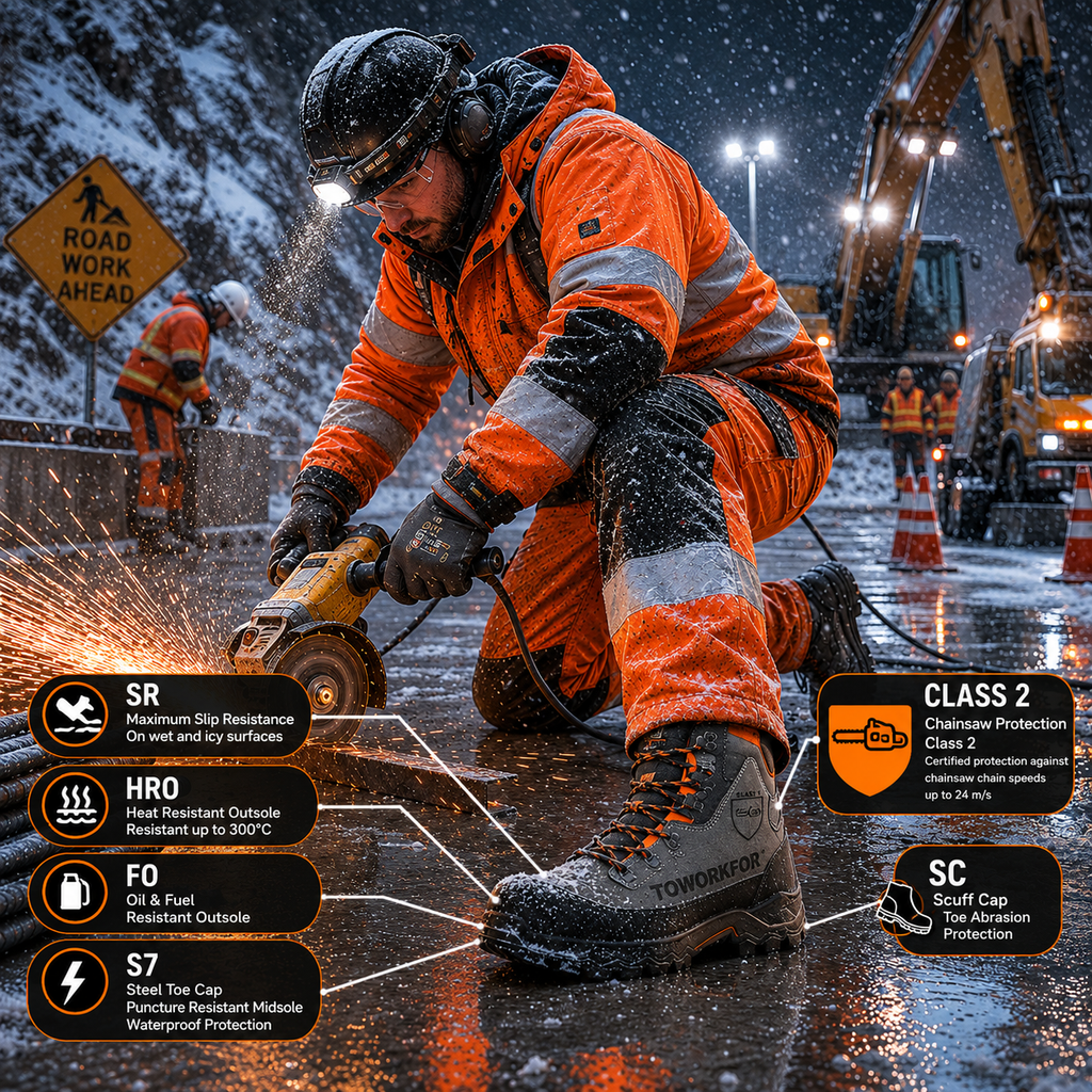 8D65.11 - Sicherheitsschuhe LUMBERJACK S7/SR/HRO/FO/SC/CLASS2 Grau